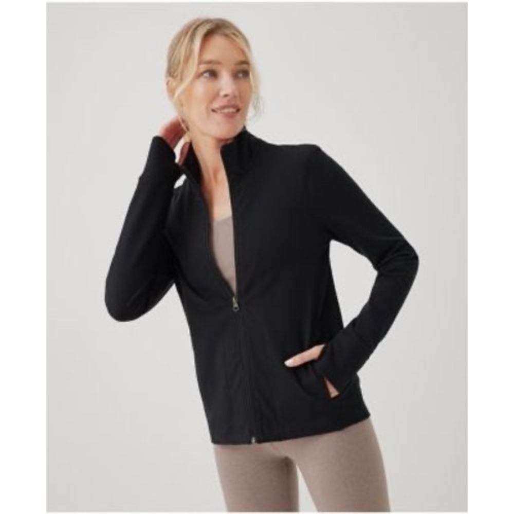 Pact PureFit Organic Cotton Full Zip Jacket Black Thumbhole Activewear Medium